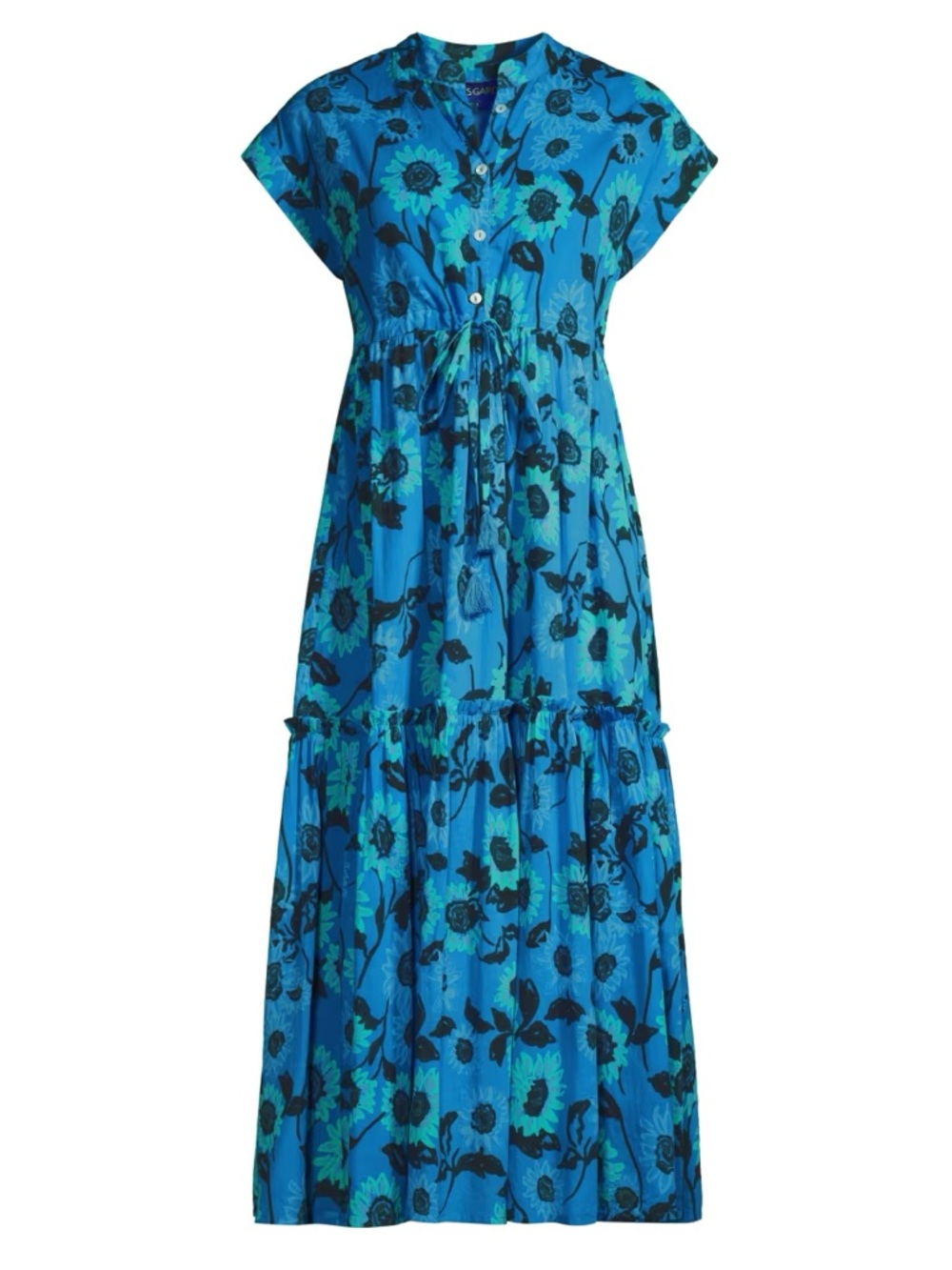 Ro’s Garden Bright Blue Floral Dress with Tie Waist